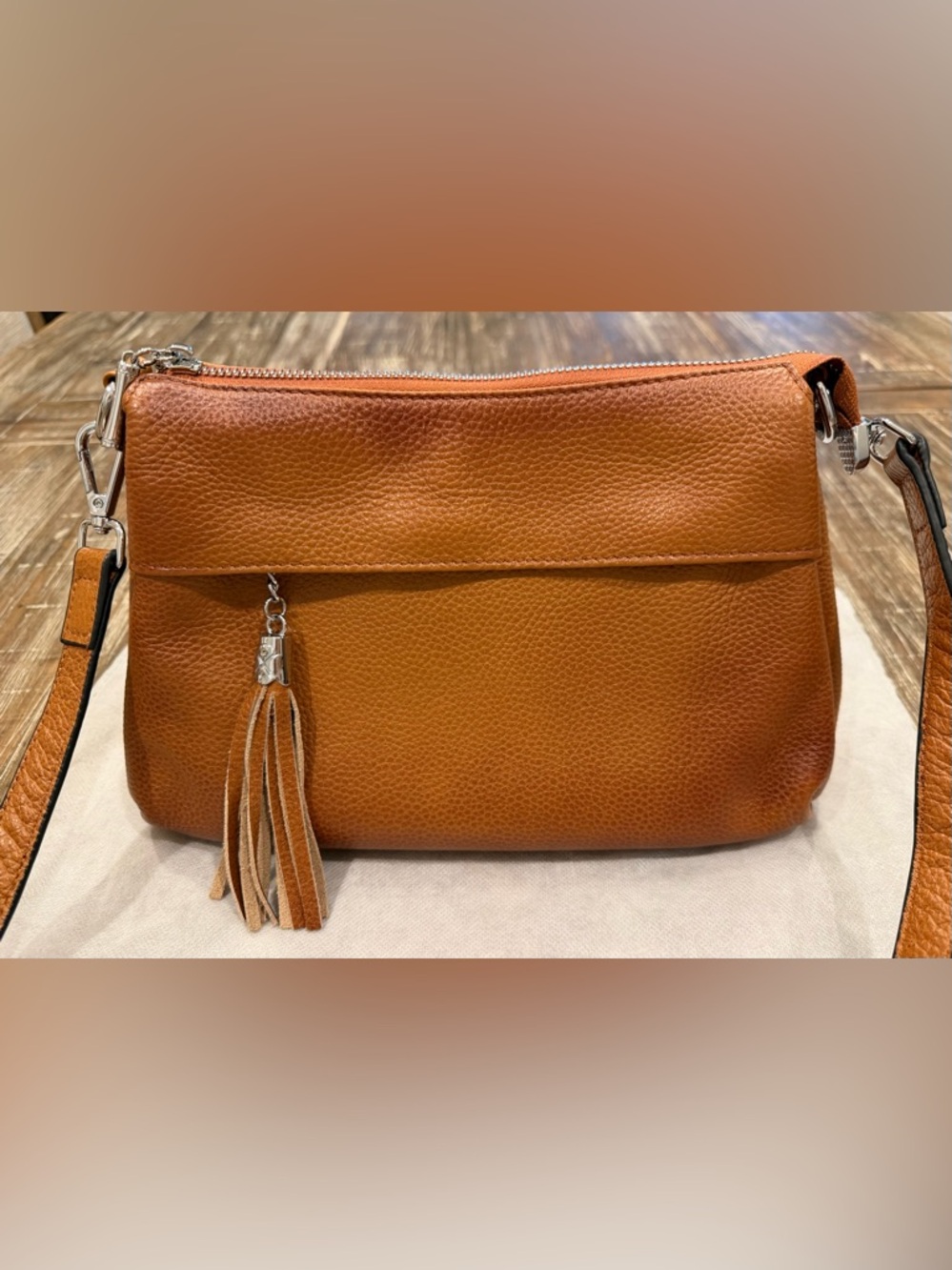 Women's Tan Leather Tassel Crossbody Clutch